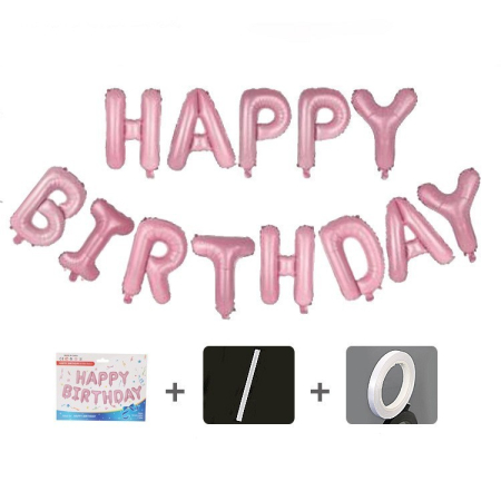 Set baloane folie , Happy Birthday, 40 cm, roz deschis [2]