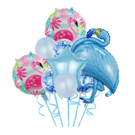 Seturi Baloane Folie - Set Baloane party aniversare, , din Folie de aluminiu si Latex, set din 10 baloane Flamigo Party, 1 stea, 5 baloane latex, 2 rotunde, 60 -90 cm, Albastru