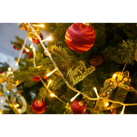 Set brad artificial de Craciun si elemente decorative, decorat cu conuri pin rosii, inaltime 210 cm, diametru 137 cm, 1172 ramuri, , verde, suport metalic inclus [4]