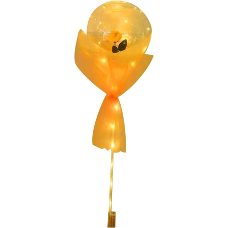 Accesorii Petrecere - Set Buchet Decorativ, , Trandafir in Balon cu Lumini Led, Diametru 35 cm, 2 x Baterii AA (neincluse), Sampanie