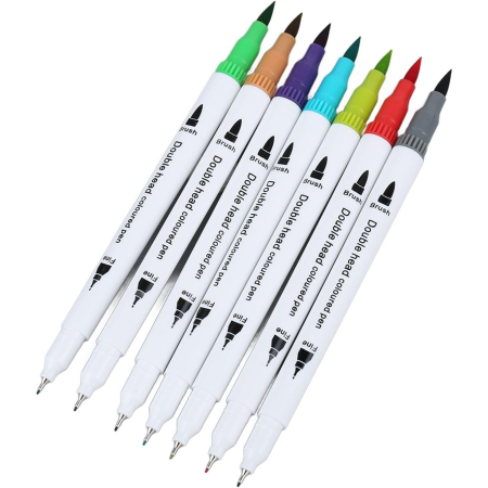 Set Carioci pe Baza de Apa, , 2 in 1, pentru Pictura, Caligrafie, 60 Culori, Penar Negru, Corp Carioca Alb, 26.5 x 17.5 x 4.5 cm, Multicolor [3]