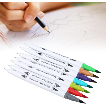 Set Carioci pe Baza de Apa, , 2 in 1, pentru Pictura, Caligrafie, 72 Culori, Penar Negru, Corp Carioca Alb, 24.5 x 18.5 x 5 cm, Multicolor [4]