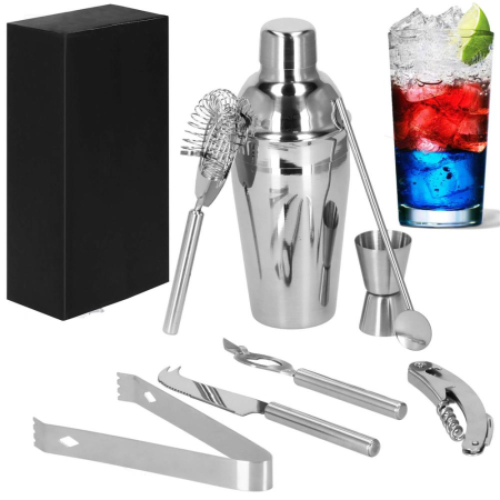 Set Cocktail Shaker Kit pentru barmani 550ml, KI22, suport bambus, 9 piese [30]