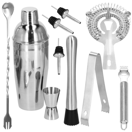 Set Cocktail Shaker Kit pentru barmani 550ml, KI24, suport bambus, 11 piese [22]