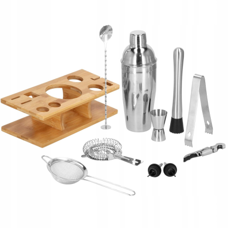 Set Cocktail Shaker Kit pentru barmani 750ml, KI10, suport bambus, 12 piese [14]