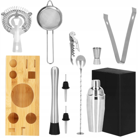 Set Cocktail Shaker Kit pentru barmani 750ml, KI10, suport bambus, 12 piese [8]