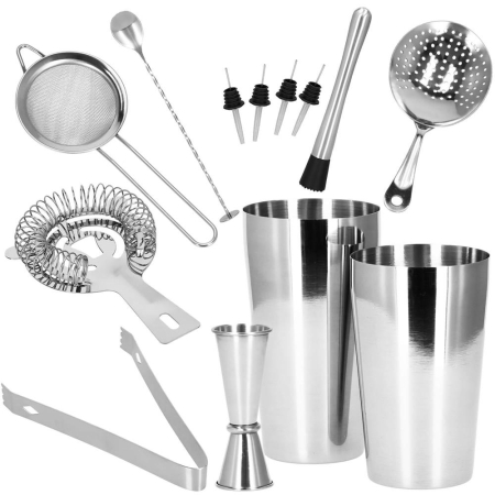 Set Cocktail Shaker Kit pentru barmani 750ml, KI11, suport bambus, 14 piese [23]