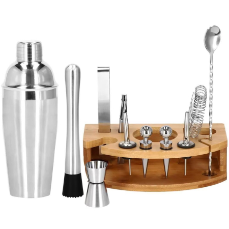 Set Cocktail Shaker Kit pentru barmani 750ml, KI12, suport bambus, 12 piese [18]
