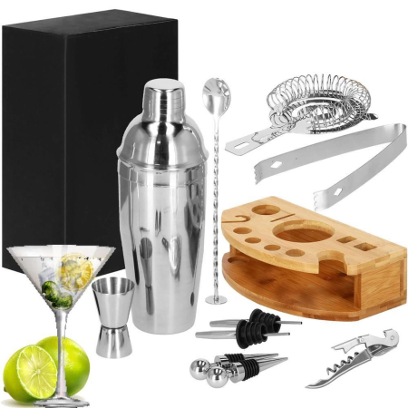 Set Cocktail Shaker Kit pentru barmani 750ml, KI12, suport bambus, 12 piese [5]