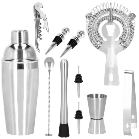 Set Cocktail Shaker Kit pentru barmani 750ml, KI12, suport bambus, 12 piese [19]