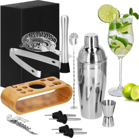 Set Cocktail Shaker Kit pentru barmani 750ml, KI25, suport bambus, 12 piese [29]