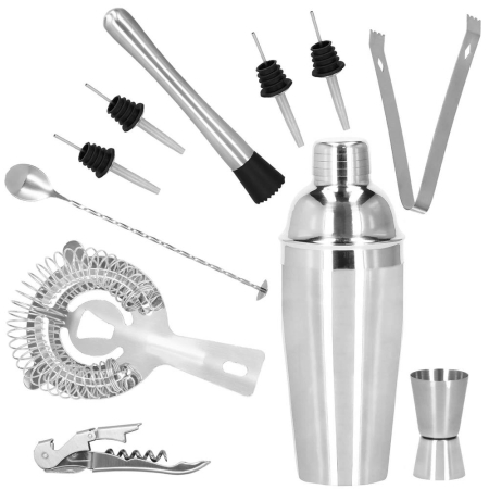 Set Cocktail Shaker Kit pentru barmani 750ml, KI25, suport bambus, 12 piese [32]