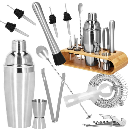 Set Cocktail Shaker Kit pentru barmani 750ml, KI25, suport bambus, 12 piese [33]