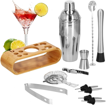 Set Cocktail Shaker Kit pentru barmani 750ml, KI25, suport bambus, 12 piese [26]