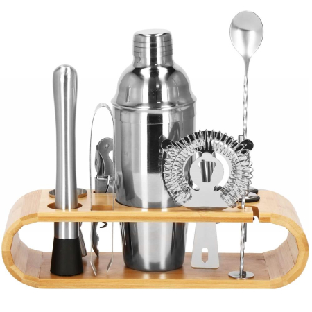 Disponibil livrare locker S - Set Cocktail Shaker Kit pentru barmani 750ml, KI25, suport bambus, 12 piese