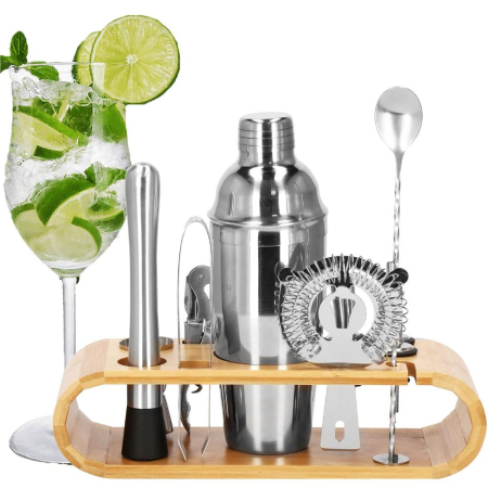 Set Cocktail Shaker Kit pentru barmani 750ml, KI25, suport bambus, 12 piese [1]