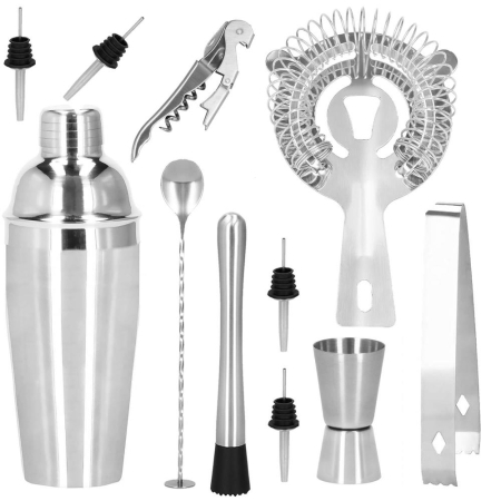 Set Cocktail Shaker Kit pentru barmani 750ml, KI25, suport bambus, 12 piese [21]