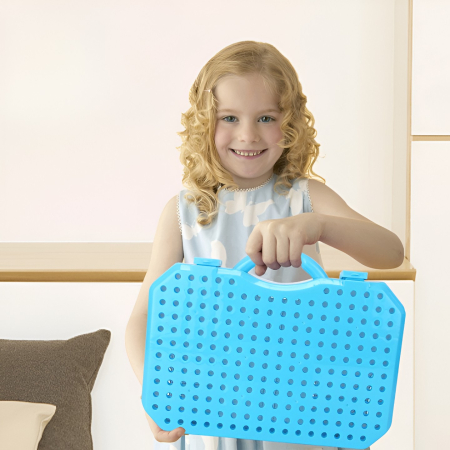 Set Constructie Bormasina Magica cu Servieta, , 310 Piese, Albastru, Piese Multicolore, Plastic, 31x46 cm [8]