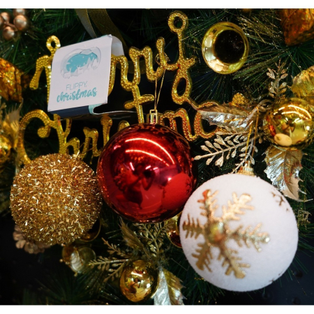 Set de 12 ornamente de brad, , de tip Glob, Alb/ Rosu, din polistiren, cu finisaj sclipitor , cutie 8 cm adancime x 32 cm lungime x 24 cm inaltime [8]