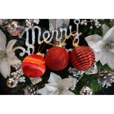 Set de 12 ornamente de brad, , de tip Glob, Rosu, din polistiren, cu finisaj sclipitor , cutie 6 cm adancime x 23 cm lungime x 18 cm inaltime [9]