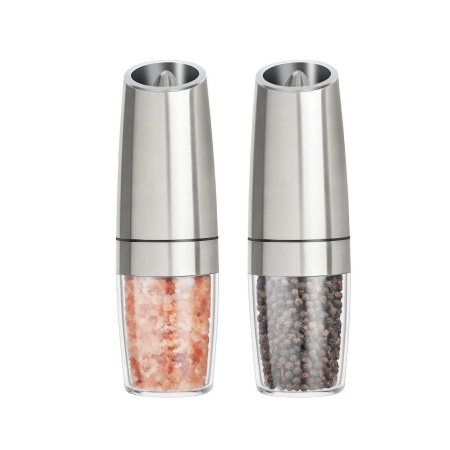 Set de 2 Rasnite electrice de Sare si Piper, , cu Camere Depozitare Transparente, Macinare, Functionare pe Baterii, cu Lumina, ABS, 20x6.5 cm, Argintiu/Transparent [8]