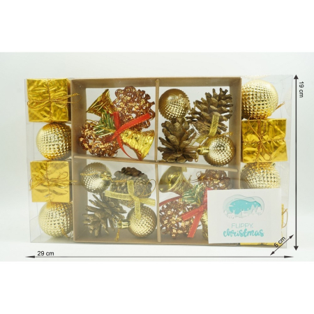 Set de 24 ornamente de brad, , de tip Glob, Multicolor, din polistiren, cu finisaj sclipitor , cutie 5 cm adancime x 29 cm lungime x 19 cm inaltime [10]