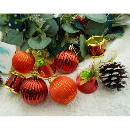Set de 24 ornamente de brad, , de tip Glob, Rosu/ Maro, din polistiren, cu finisaj sclipitor , cutie 5 cm adancime x 29 cm lungime x 19 cm inaltime [6]