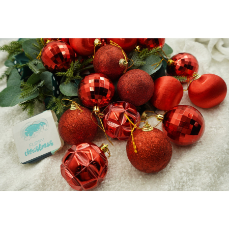 Set de 28 ornamente de brad, , de tip Glob, Rosu, din polistiren, cu finisaj sclipitor , cutie 18 cm adancime x 22 cm inaltime x 18 cm lungime) [1]