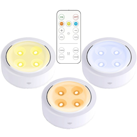 Set de 3 Lampi Led , Fara Fir, Cu Baterii, 3 Culori de Lumina, cu Telecomanda, din Plastic, Alb [1]