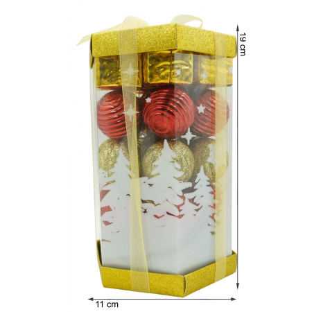 Set de 35 ornamente de brad, , de tip Glob, Rosu/ Auriu, din polistiren, cu finisaj sclipitor , cutie 11 cm adancime x 19 cm inaltime x 11 cm lungime) [5]
