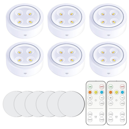 ✨TOATE PRODUSELE✨ - Set de 6 Lampi Led , Fara Fir, Cu Baterii, 3 Culori de Lumina, cu 2 Telecomenzi, din Plastic, Alb