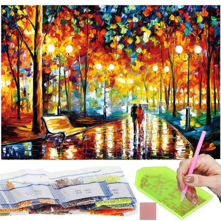 Set de broderie cu diamante 5D, 30x40cm, model Alee in parc [21]