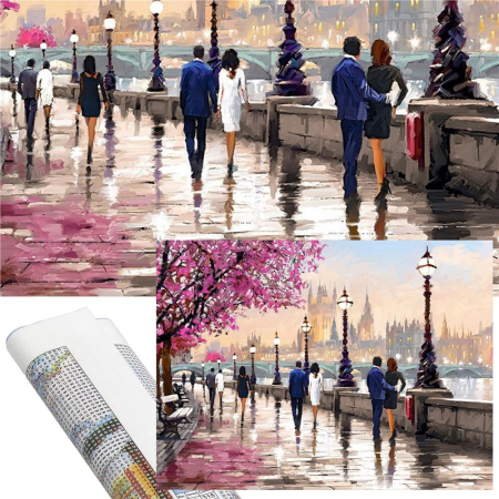 Set de broderie cu diamante 5D, 30x40cm, model Alee pietonala langa rau [19]