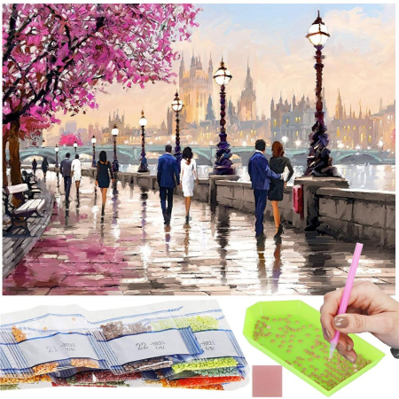 Set de broderie cu diamante 5D, 30x40cm, model Alee pietonala langa rau [21]