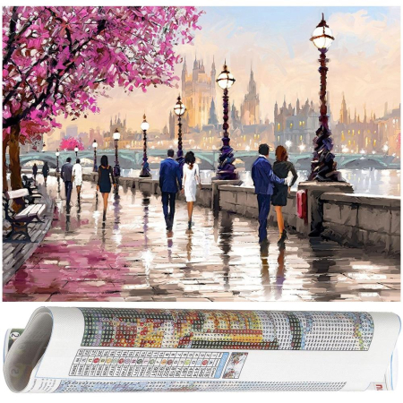 Set de broderie cu diamante 5D, 30x40cm, model Alee pietonala langa rau [18]