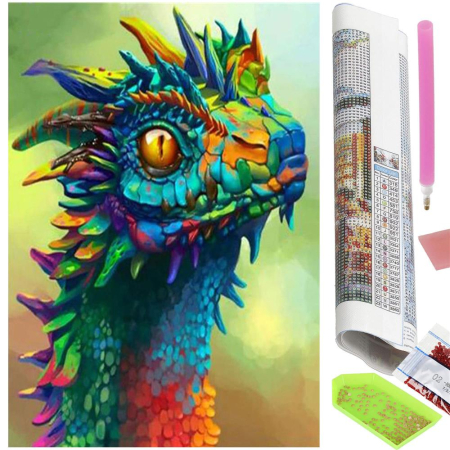 Set de broderie cu diamante 5D, 30x40cm, model Cap de dragon [18]