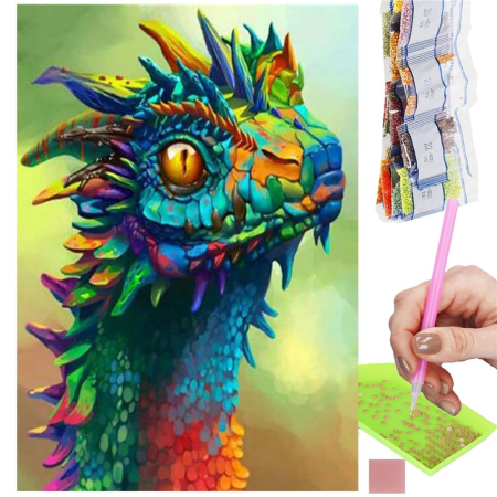 Set de broderie cu diamante 5D, 30x40cm, model Cap de dragon [21]