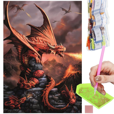Set de broderie cu diamante 5D, 30x40cm, model Dragon cu pui [16]