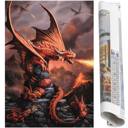 Set de broderie cu diamante 5D, 30x40cm, model Dragon cu pui [18]