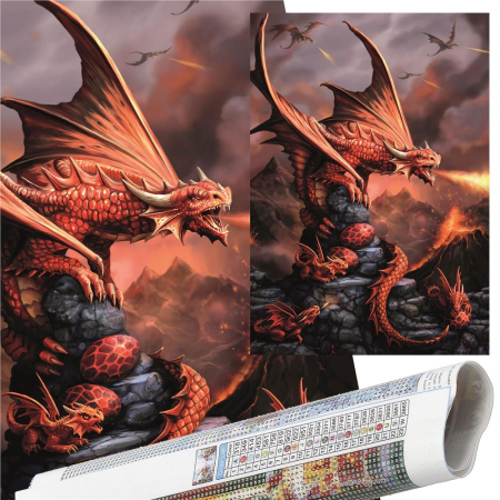 Set de broderie cu diamante 5D, 30x40cm, model Dragon cu pui [20]