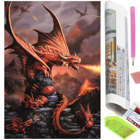 Set de broderie cu diamante 5D, 30x40cm, model Dragon cu pui [19]