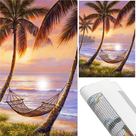 Set de broderie cu diamante 5D, 30x40cm, model Hamac pe plaja [19]