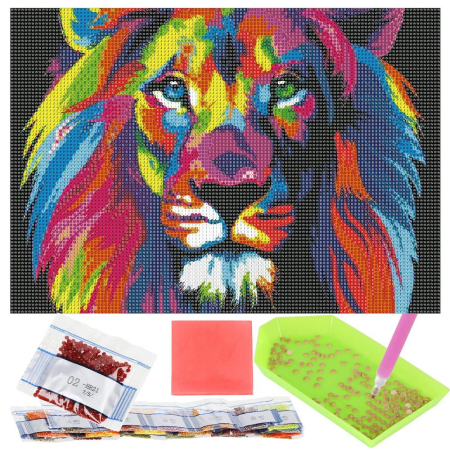 Set de broderie cu diamante 5D, 30x40cm, model Leu [15]