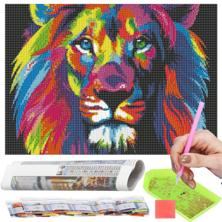 Set de broderie cu diamante 5D, 30x40cm, model Leu [16]