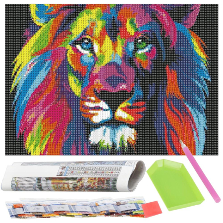 Disponibil livrare locker S - Set de broderie cu diamante 5D, 30x40cm, model Leu