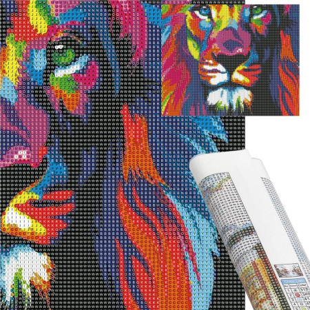Set de broderie cu diamante 5D, 30x40cm, model Leu [17]