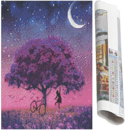 Set de broderie cu diamante 5D, 30x40cm, model Pom inflorit sub luna [16]