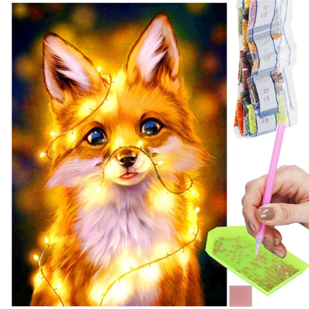 Set de broderie cu diamante 5D, 30x40cm, model Vulpe [21]
