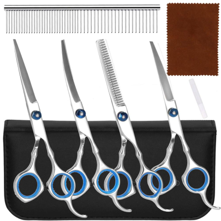 Set de ingrijire pentru animale de companie, cu 4 foarfece pentru tuns si accesorii [5]