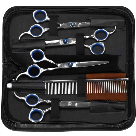 Disponibil livrare locker S - Set de ingrijire pentru animale de companie, cu 4 foarfece pentru tuns si accesorii